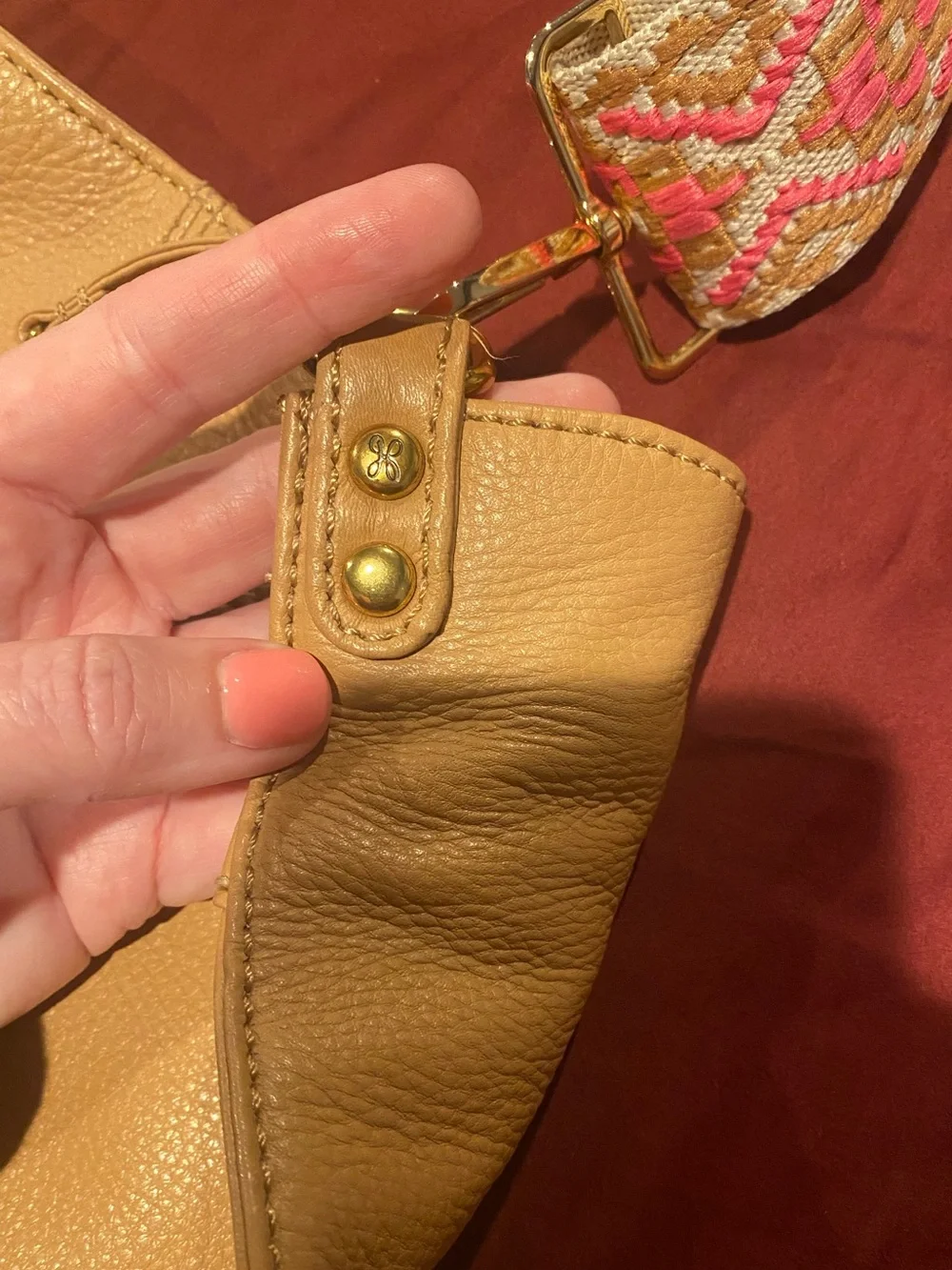 HOBO Tan Pebbled Leather Hobo with Patterned Adjustable Strap